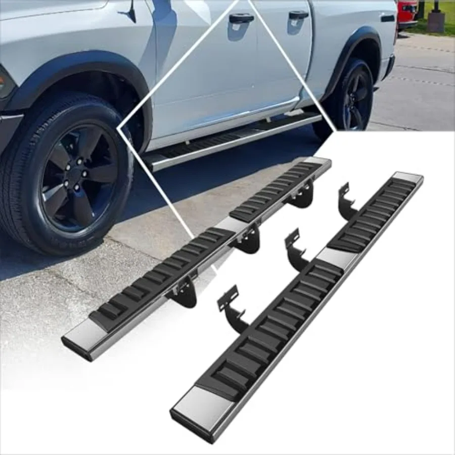 

Подножки из нержавеющей стали 6.75 дюймов для Dodge Ram 1500 Quad Extended Cab 09-23 [пара] - серебристые, прочные, устойчивые к ржавчине