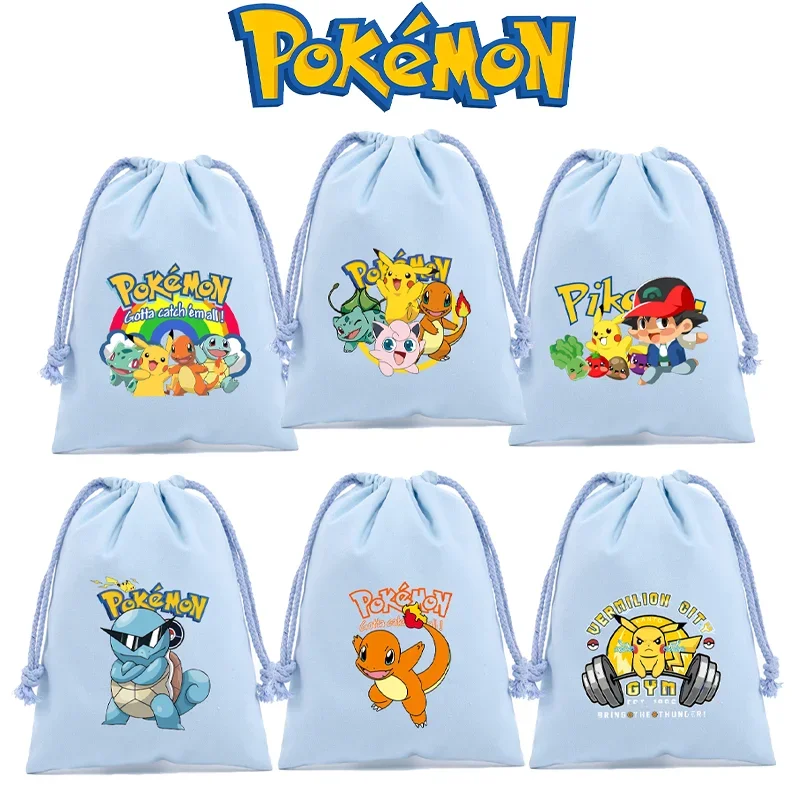 Pokemon Drawstring Bags Pikachu Anime Children Handbag Y2k Bag Storage Pouches Charmander Mewtwo Eevee Kids Boys Birthday Gifts