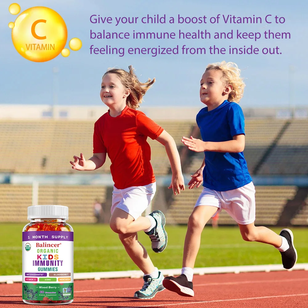 علكة مناعة عضوية للأطفال، مع فيتامين C، الزنك، مستخلص التوت الأكبر سنًا، مضادات الأكسدة والعافية الشاملة، غير وراثيًا، خالية من الغلوتين #4