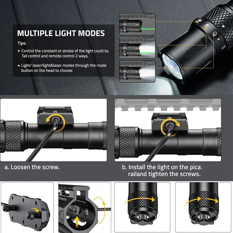 RichFire 2000LM senter laser taktis, senter laser tahan air kombo