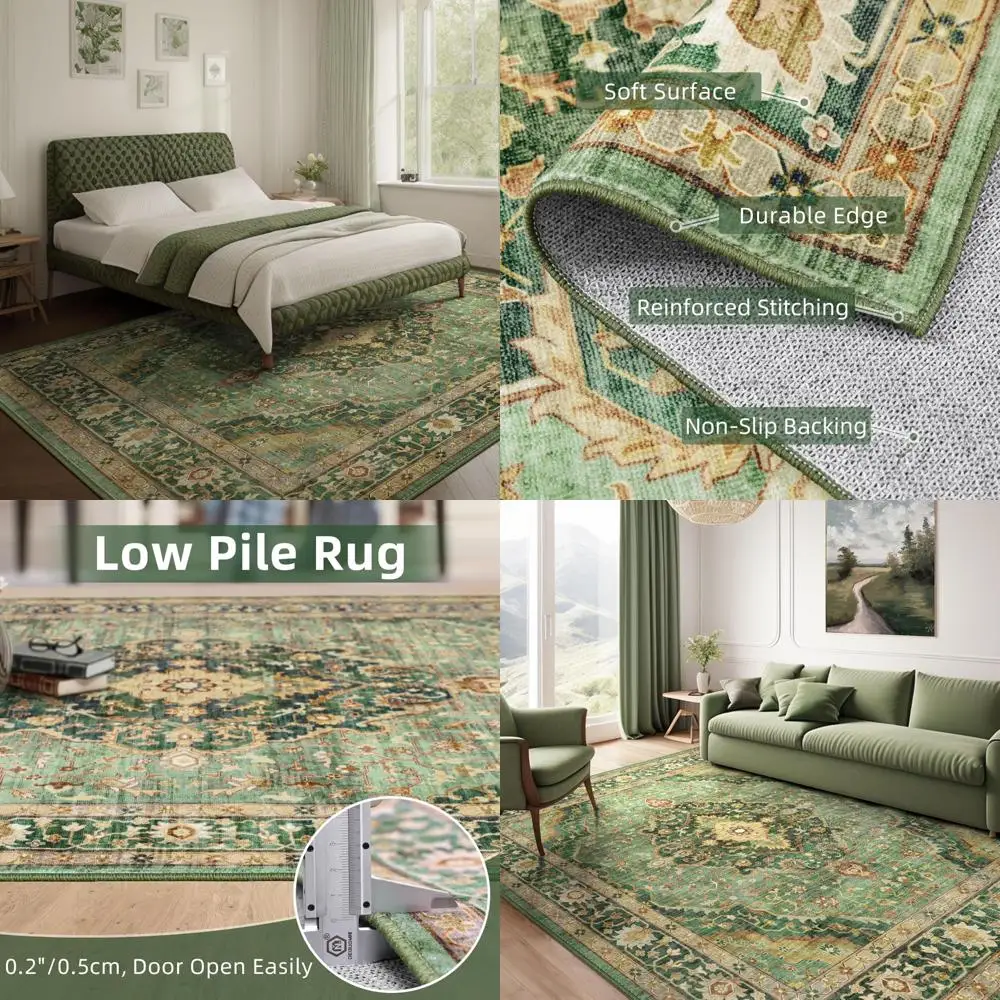 

8x10 Bohemian Style Living Room Rug, Washable & Large for Bedroom, Dining Area, Non-Slip Carpet