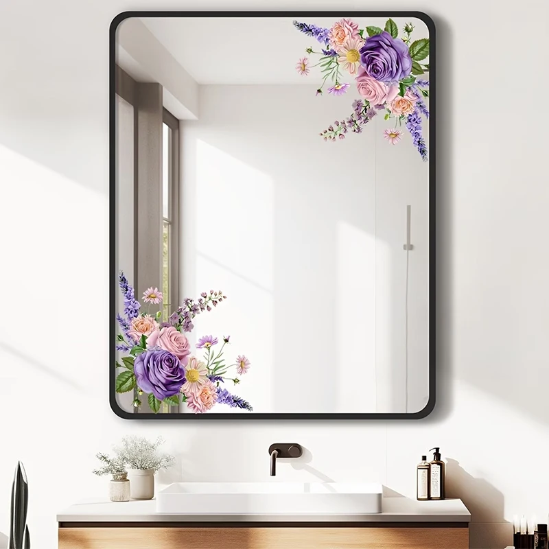 Neue frühlingsgrüne Blatt- und Blumen-Wandaufkleber, Glasaufkleber für Duschtüren, Spiegel, Badezimmerglas, selbstklebend, abnehmbar