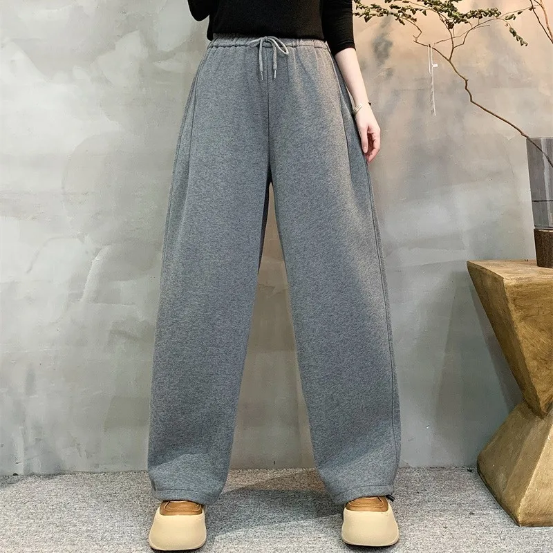 

XXXXL модная женская одежда больших размеров, прямые брюки, весенний новый стиль, простые изогнутые повседневные брюки с ремешками на щиколотке 1398