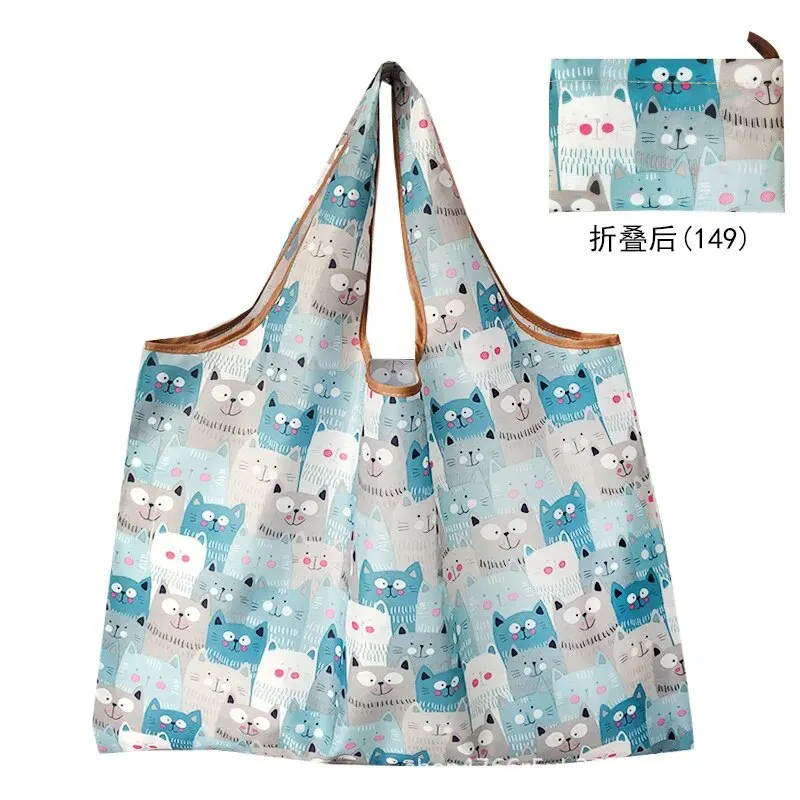 Cartoon New High-capacity Foldable Shopping Bag in Stock, Environmentally Friendly Foldable Bag, Portable Printed Portable Stora