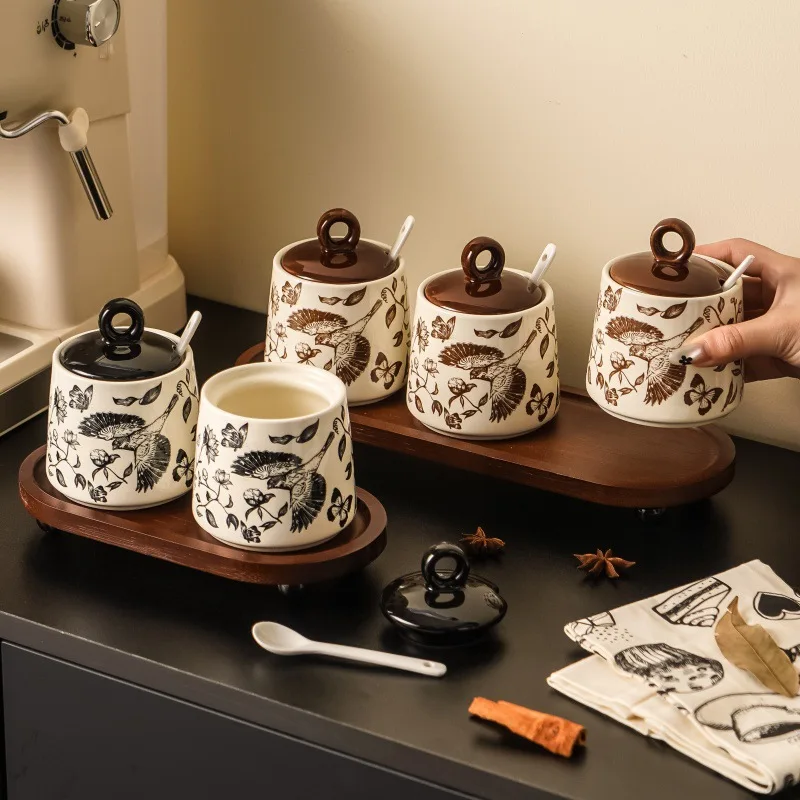 

Seasoning jar storage set - ceramic seasoning jars, salt and sugar jars, condiment jars, glass oil bottles