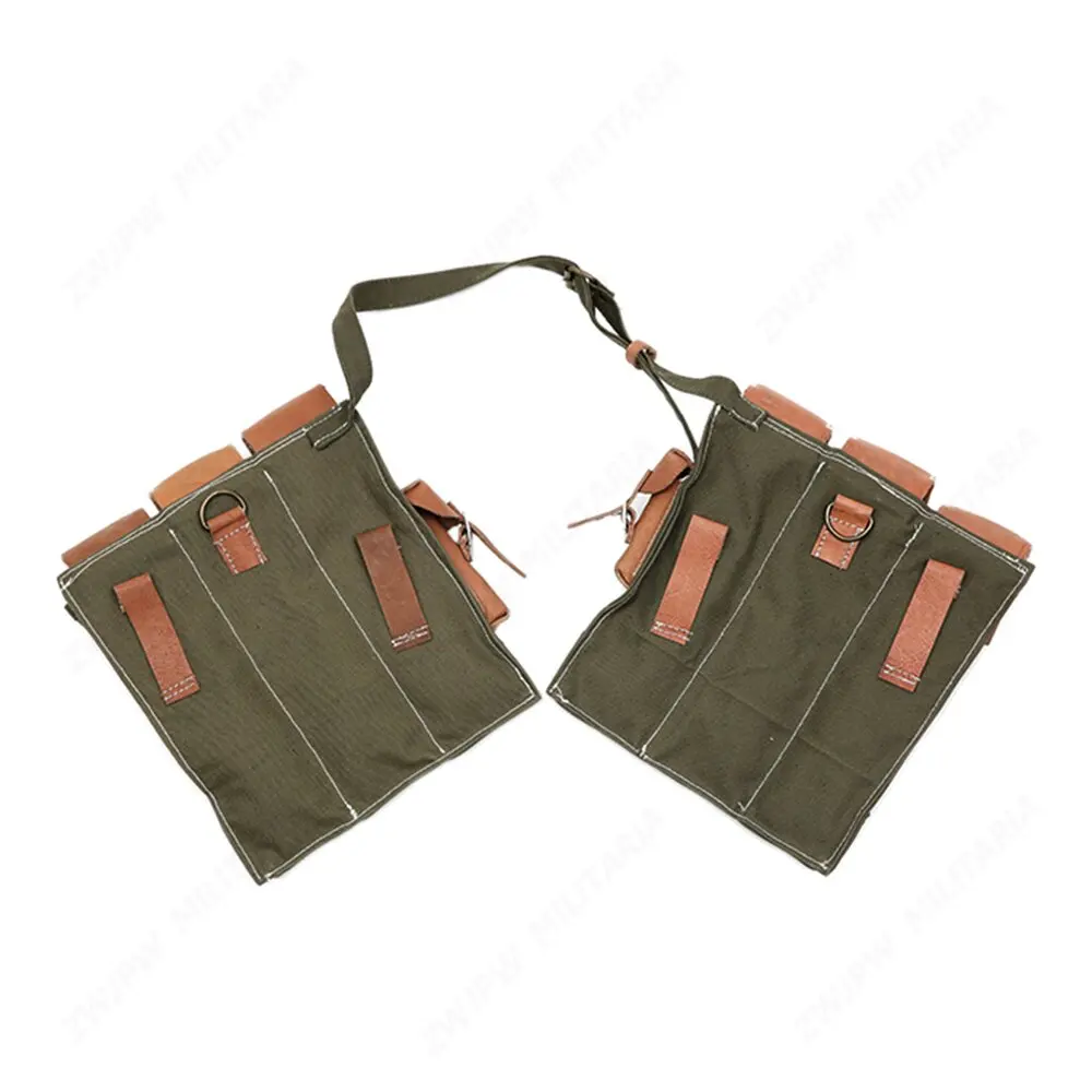 WW2 MP44 Hunting Ammo Pouch Pair Green Canvas & Leather  DE10210