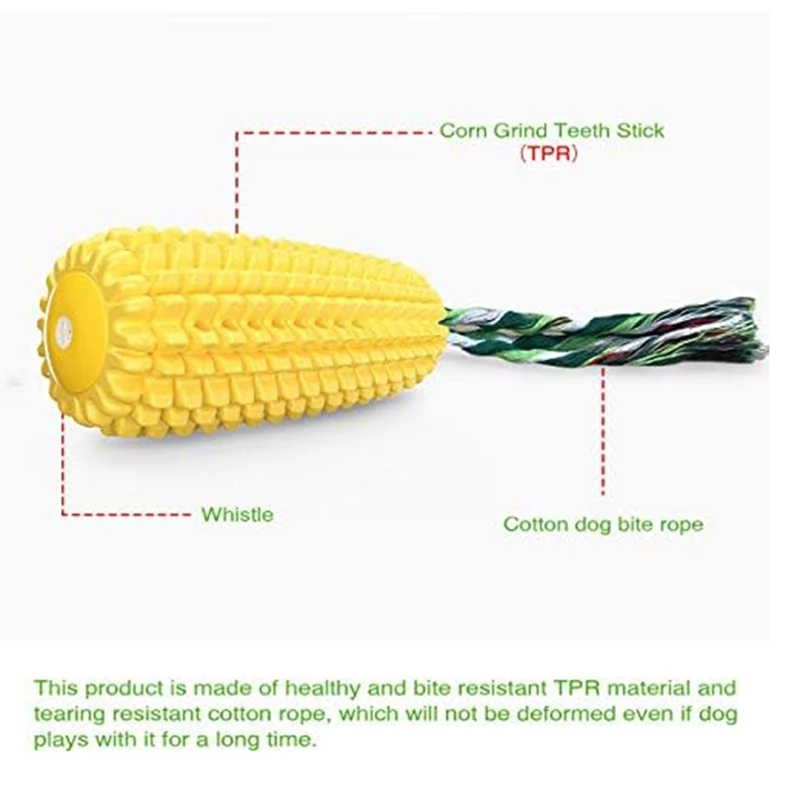 Dog Chew Toys, Indestructible Tough Durable Squeaky Interactive Dog Toys, Puppy Teeth Chew Corn Stick Toy Easy To Use Yellow