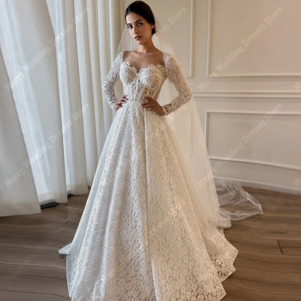 Vestidos De novia De corte en A con cuello corazón para mujer, Vestidos De novia elegantes con Apliques De encaje, Vestidos De novia para banquete De princesa personalizados
