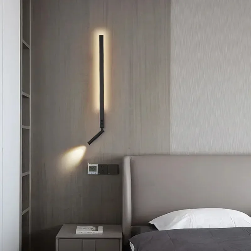 Modern Minimalist Long Rotating Art Wall Lamp Bedroom Bedside Reading Light Living Room Sofa Led Lights Interior Home Decor