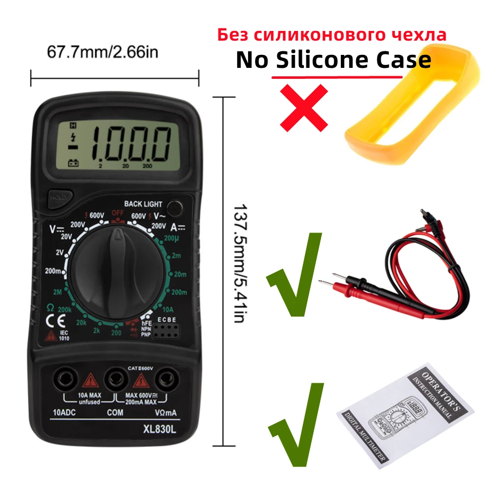 XL830L Digital Multimeter Esr Meter Testers Automotive Electrical Dmm Transistor Peak Tester Meter Capacitance Meter