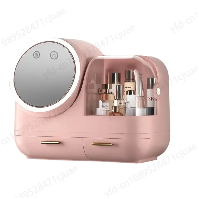 Hot Sale Dust proof Portable Cosmetic Jewelry Storage Box With Led Mirror Makeup Organizer With Drawers With Cool Wind