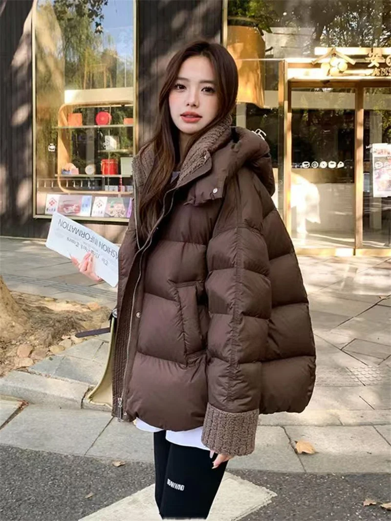 Lamb Fur Collar Bread Women's Winter 2024 New Hooded Down Cotton-padded Coat Women's Padded Warm Cotton-padded Jacket Short Coat