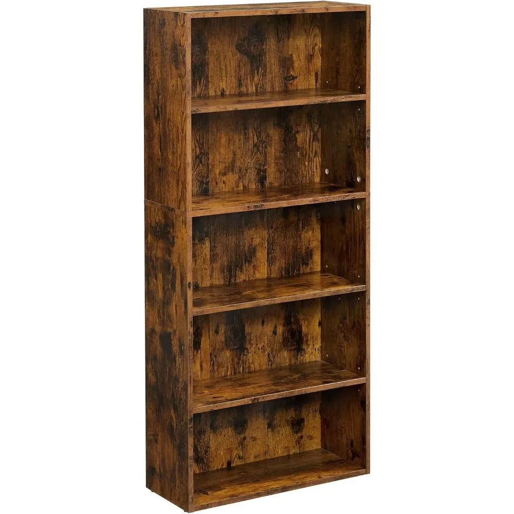 Bookshelf, 23.6 Inches Wide, 5-Tier Open Bookcase with Adjustable Storage Shelves, Floor Standing Unit, Rustic Brown ULBC165X01