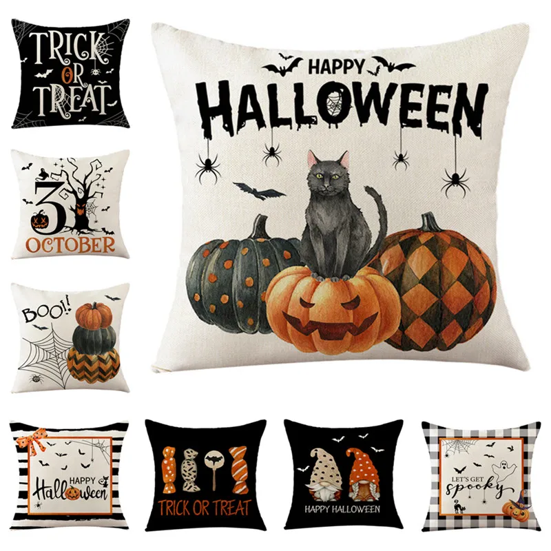 

45x45cm Halloween Party Decorative Pillow Caser Sofa Linen Pumpkin Printed Cushion Cover Home Living Room Decor