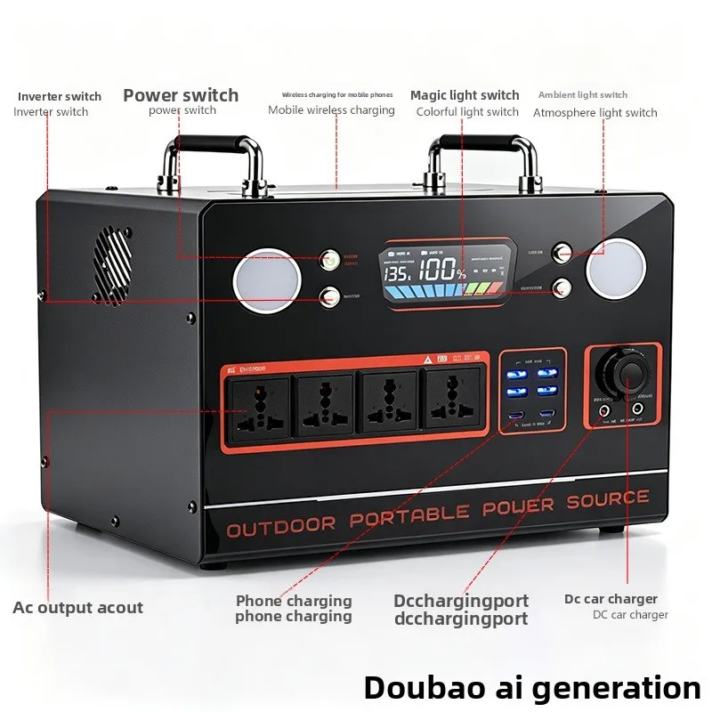Mobile Power Inverter 220v Outdoor Live Broadcast Emergency Solar Photovoltaic Energy Storage Stall Camping Source Factory