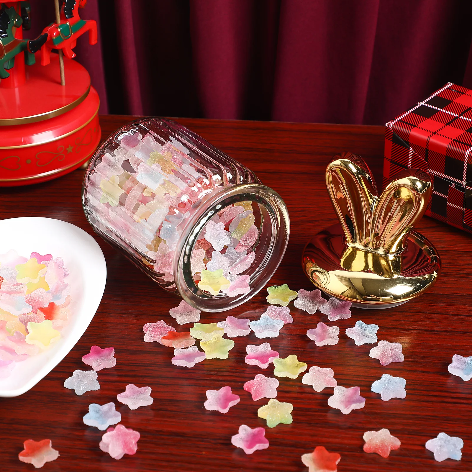 

1Pcs Rabbit Ear Kitchen Jar Food Storage Container Transparent Glass Smooth Surface Easy Cleaning Kitchen Jar