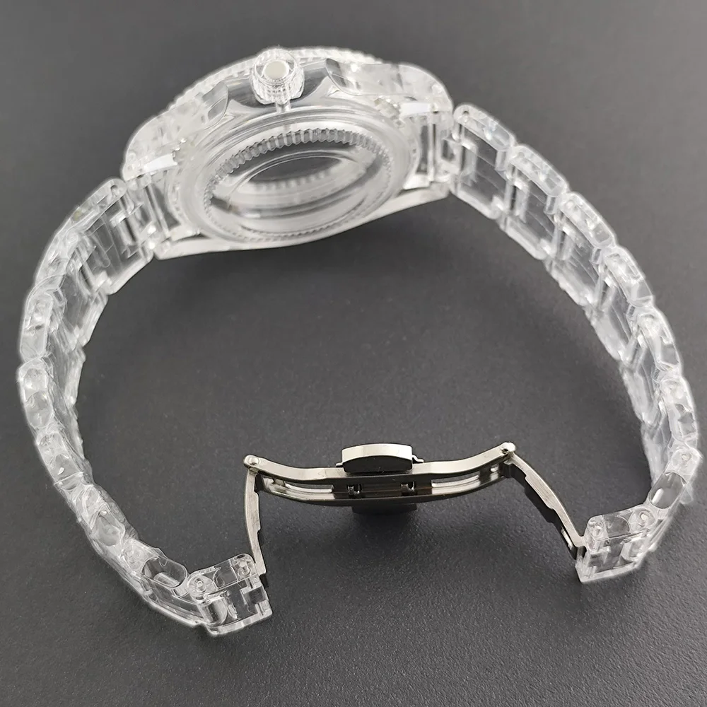 Custodia trasparente da 40 mm per custodia NH35/VK63 Cinturini per orologi da 20 mm Set verde luminoso SUB Custodia in plastica acrilica Accessori per orologi