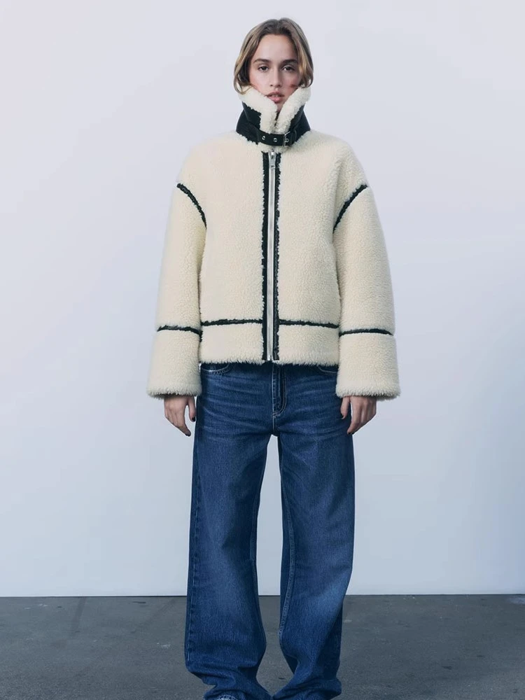 

Куртка из овечьего меха, женское пальто из интегрированной кожи и меха, осень-зима, новинка, свободная посадка, длинная застежка-молния