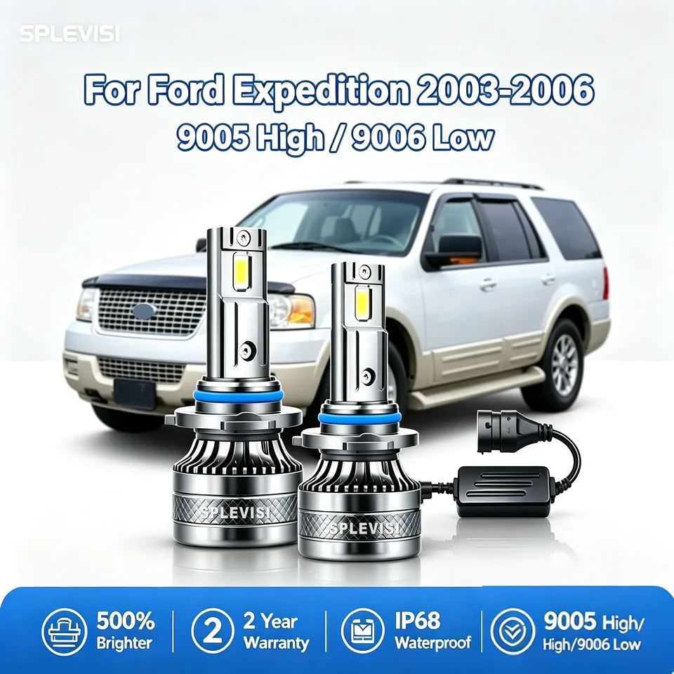9005 9006 Car Auto LED 200W Headlight High Low Beam 6000K White superior visibility For Ford Expedition 2003 2004 2005 2006