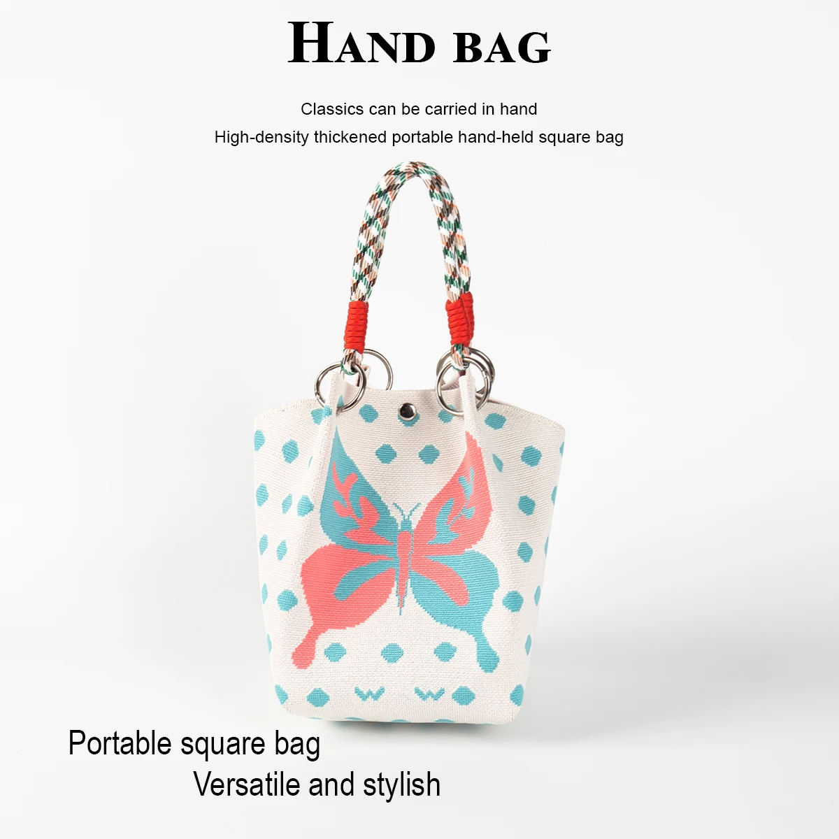 Contrast Color Butterfly Knitted Handbag, Women's Daily Work Clothing, Shopping, Camping and Traveling, Strong Buckle Mixed Color Hand Rope, Carrying Books, Mobile Phones, Keys and Other Items