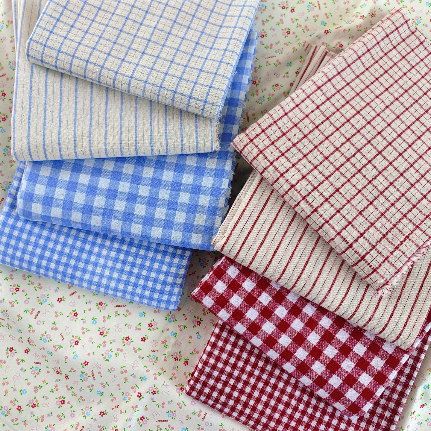 140x50cm Vintage Blue Linen Look Checkered Stripe Fabric for Bags Tablecloth Skirt Hair Accessories Sewing Cloth