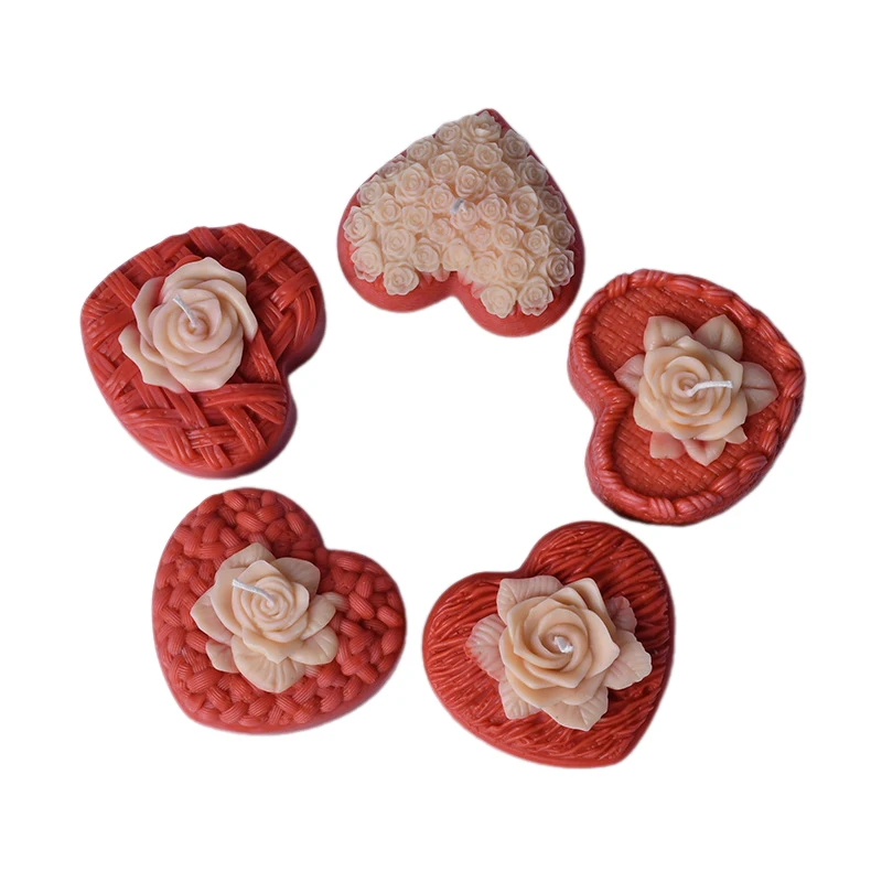 Moule à bougie d'aromathérapie en forme de coeur rose tissé en 3D, moule en silicone créatif, jour de Léon bricolage, nouvelles idées