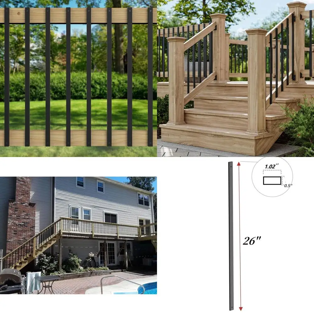 

26x1 черные металлические полые круглые балясины для перил лестниц и веранд, 50 штук в упаковке