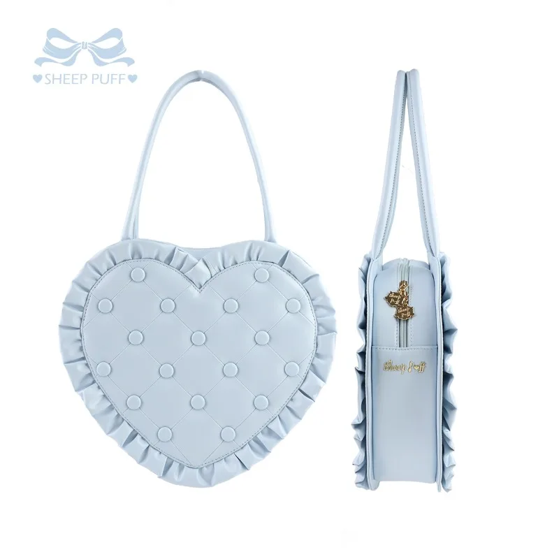 Heart Pillow Bags Ladies Lolita Heart Vintage Bag Lace Handbag Shoulder Bag Women's Japanese Rojita Kawaii Zipper Shopping Bags