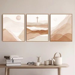 Jesus Cross Minimal Art Prints Faith Can Move Mountains Canvas Poster Bible Verse Painting Modern Scripture Wall Decor Pictures