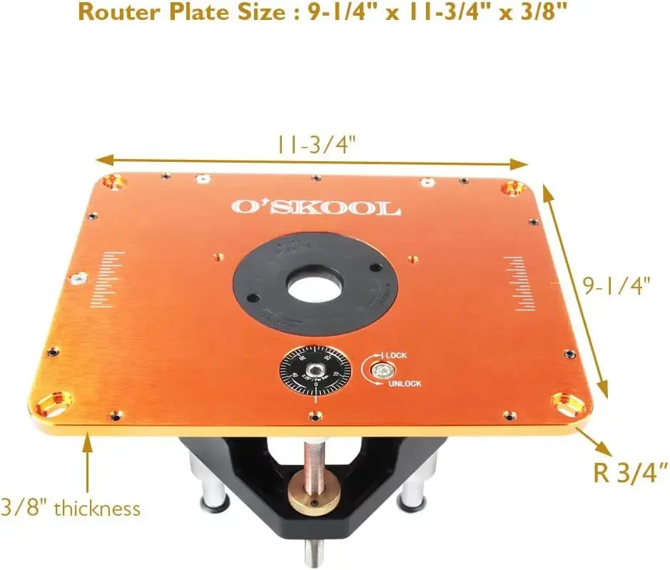 O'SKOOL-sistemas de elevación de enrutador para motores de 3-1/2 "de diámetro, placa de 9-1/4" x 11-3/4 ", Kit de anillo de inserción de 5 piezas