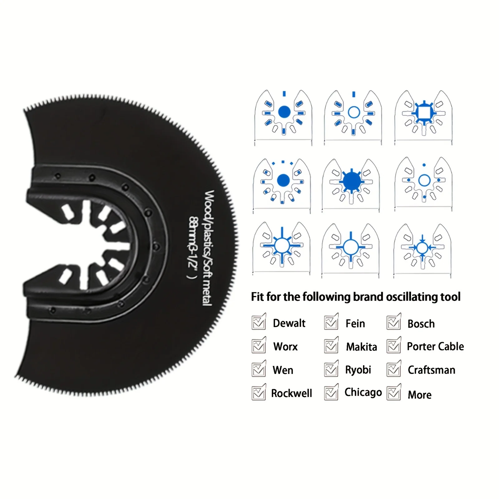 Lâmina de serra segmentada oscilante, semicircular, HCS, corte nivelado, multitool, 5pcs, 88mm