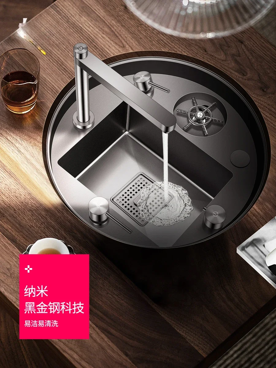 Round bar single-slot stainless steel sink