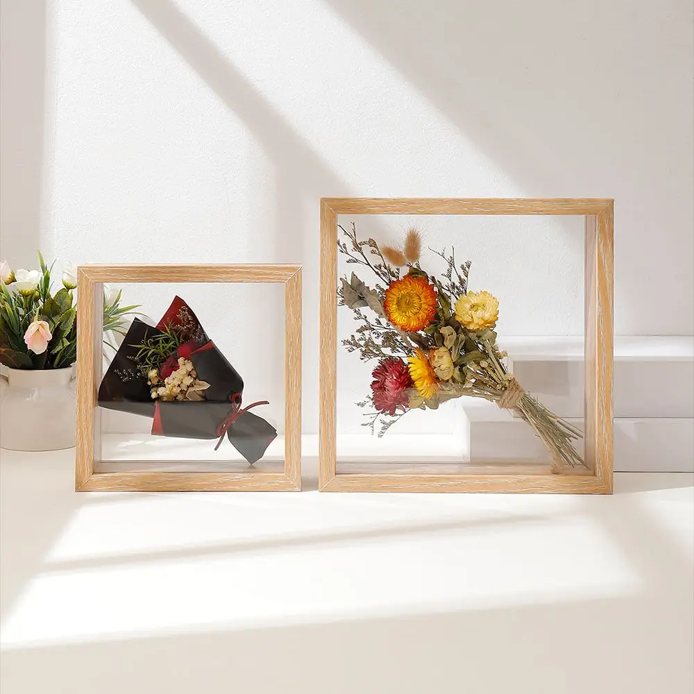 Wooden Picture Frame Transparent Dried Flower Display Stand Home Decorative Art Floating Picture Frame