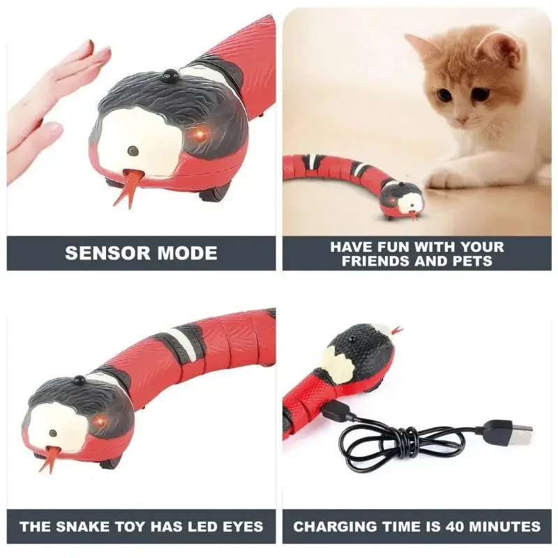 Smart Sensing Cat Toys Usb Rechargeable For Cats Kitten Indoor Play Kitten Toy Interactive Automatic Eletronic Snake Cat Teaser