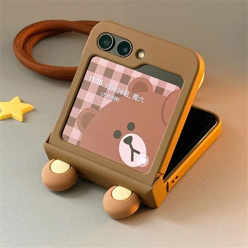 Ins Korea Cute Cartoon Bear Ears Case For Samsung Galaxy Z Flip7 Flip 6/5/4/3 For Motorola Razr 60 40 50 Ultra Japan Anime Cover - náhled 4
