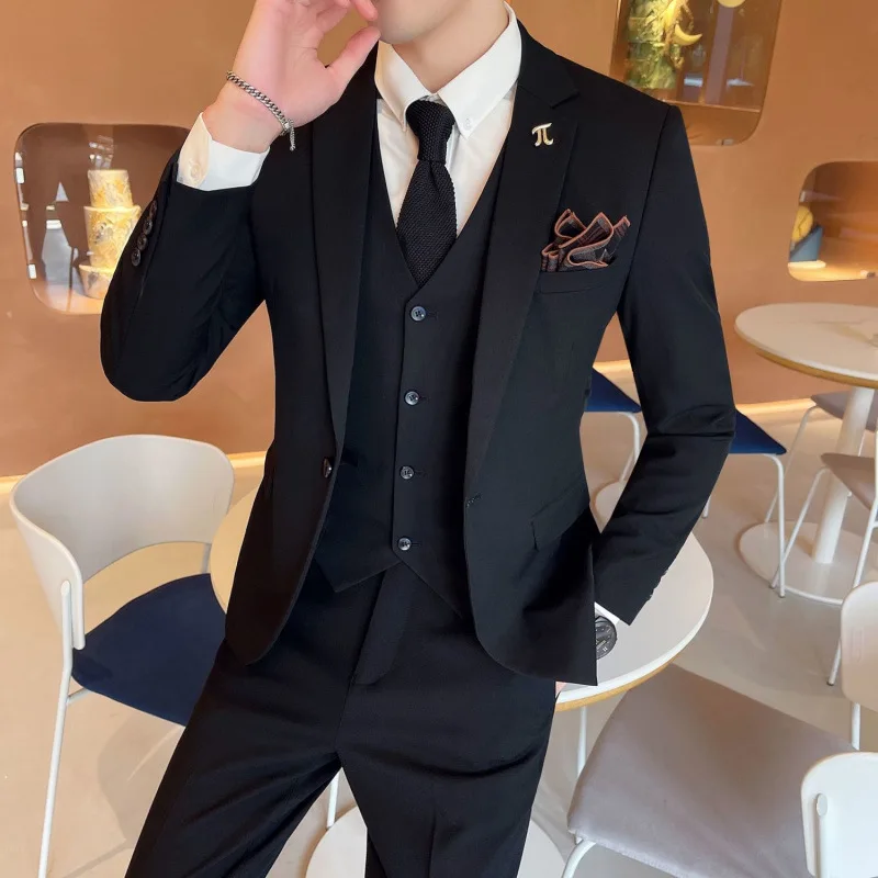 3-A186    Duffian Handsome Set of High-end Korean Slim-fit Professional Solid Color Casual Business Wedding Groom