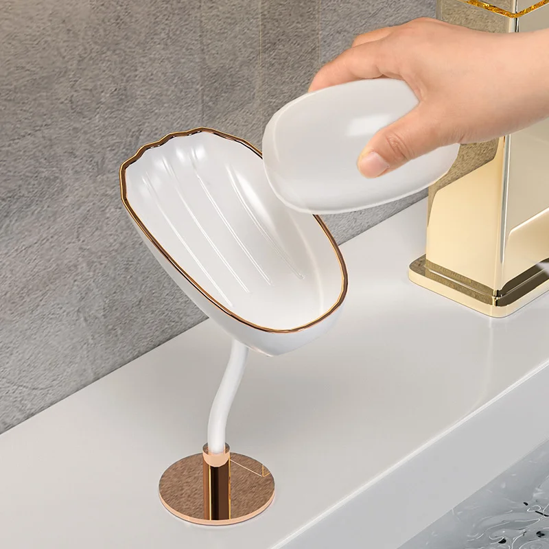 Wall Mounted Non-perforated Draining Soap Dish Toilet Household Light Luxury Soap Shelf Tray Soap Storage Rack Bathroom Supplie