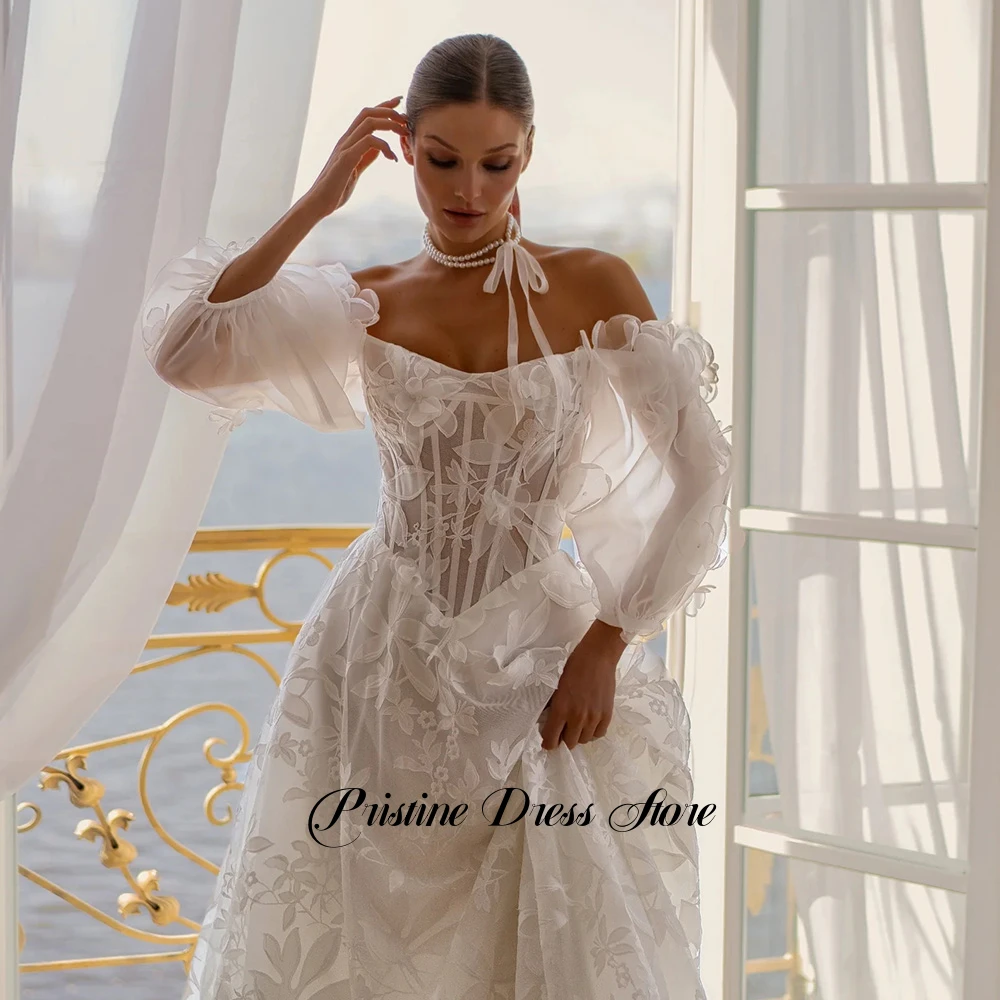 Splendido abito da sposa con spalle scoperte per la sposa Abito da sposa sexy senza spalline in tulle di pizzo con applicazioni Vestido De Novia personalizzato