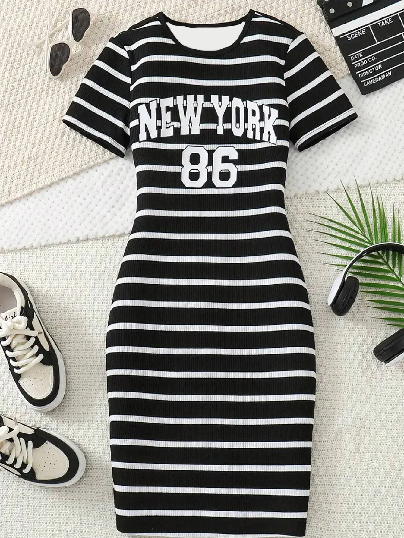 

Женское модное платье больших размеров, уличные домашние ночные рубашки, черно-белые полосатые дизайнерские узоры с принтом, высококачественная свободная уличная юбка