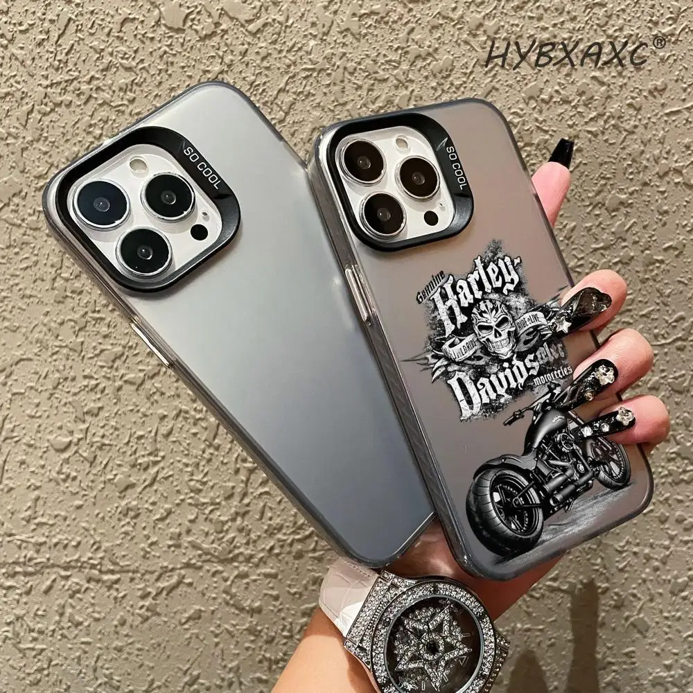 HYBXAXC Gothic H-harley Skull Motorcycle Design Phone Case Fashion Color Silver Case For IPhone Light weight Anti Scratch view 5
