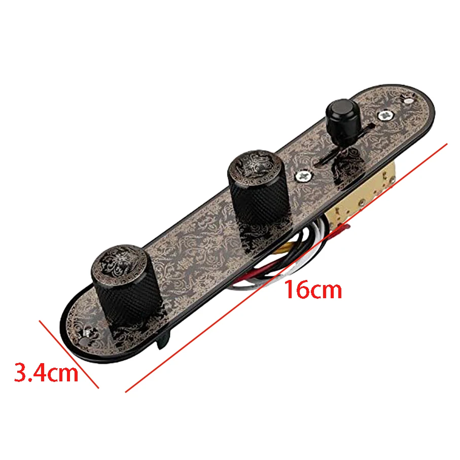 Placa de controle de guitarra carregada com interruptor de 3 vias para guitarra Telecaster preta