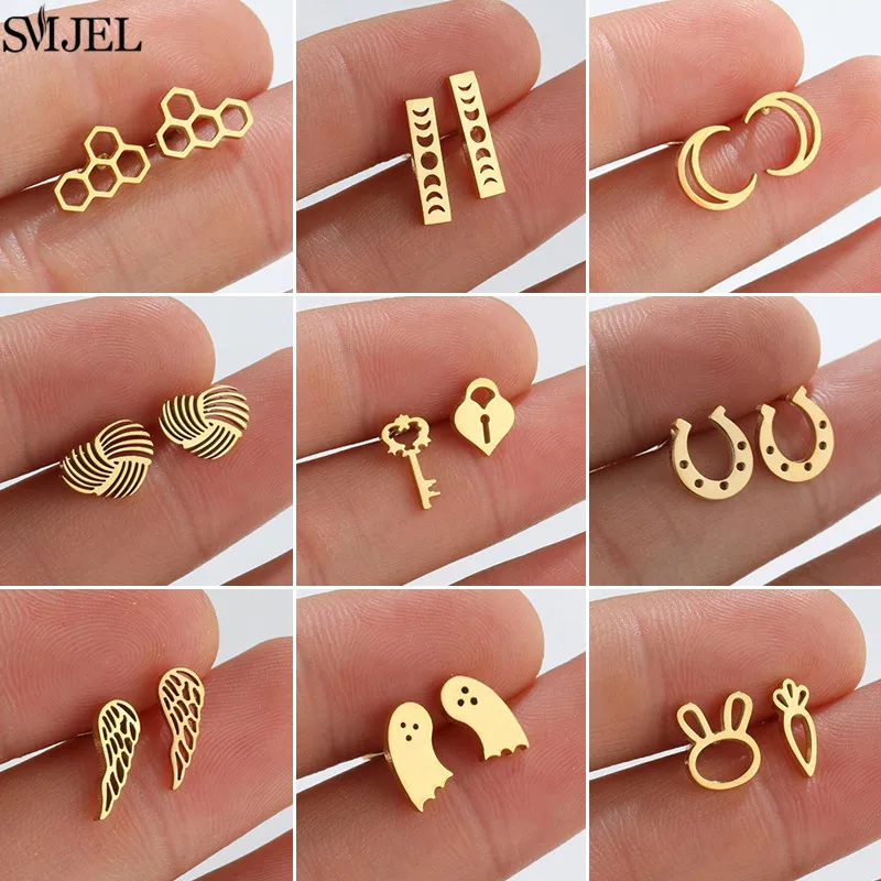 Minimalistische geometrische Ohrringe, goldfarben, Edelstahl, Ohrstecker für Mädchen, modische U-förmige Ohrringe, Flügel, Geister-Ohrschmuck