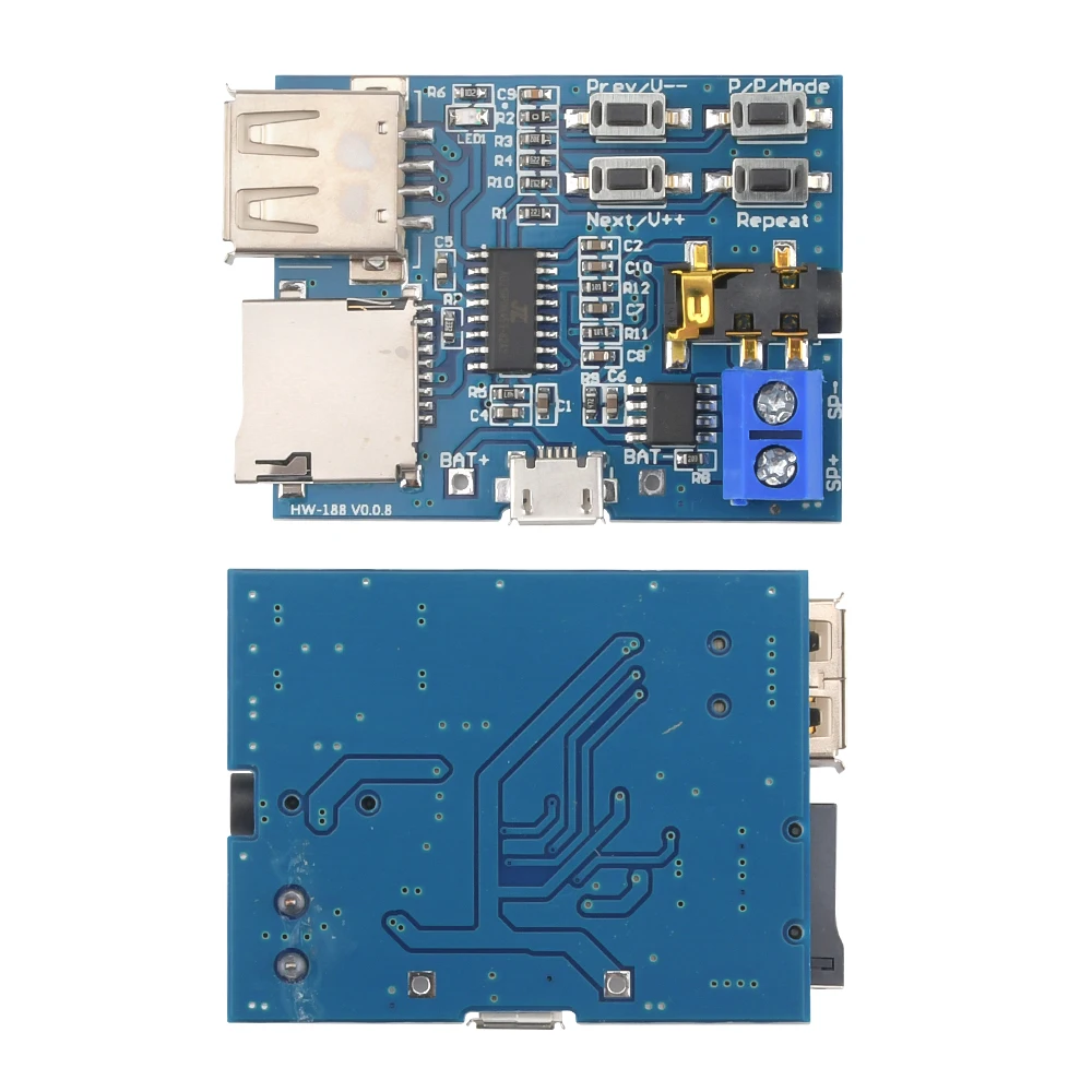 DC 3.7-5.5V MP3 Decoding Board Audio Amplifier Board With Red LED Indicator Flashing Supports MP3 USB TF Micro USB/Type-C