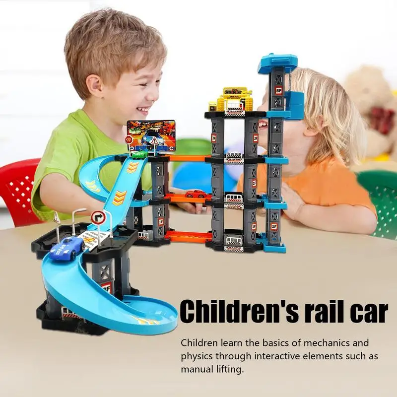 Children's Rail Car Toys Handmade Assembling Parking Garage Race Track Playset Perfect Holiday Birthdays Gifts for Kids Boys