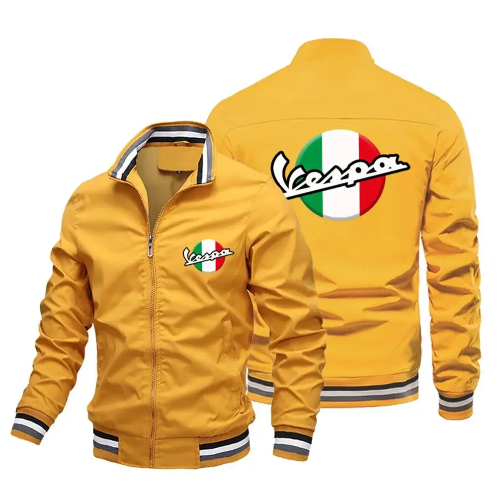 Jaqueta casual de Vespa masculina, estampada com logotipo, colarinho à prova de vento, jaqueta piloto, Novo, 2024