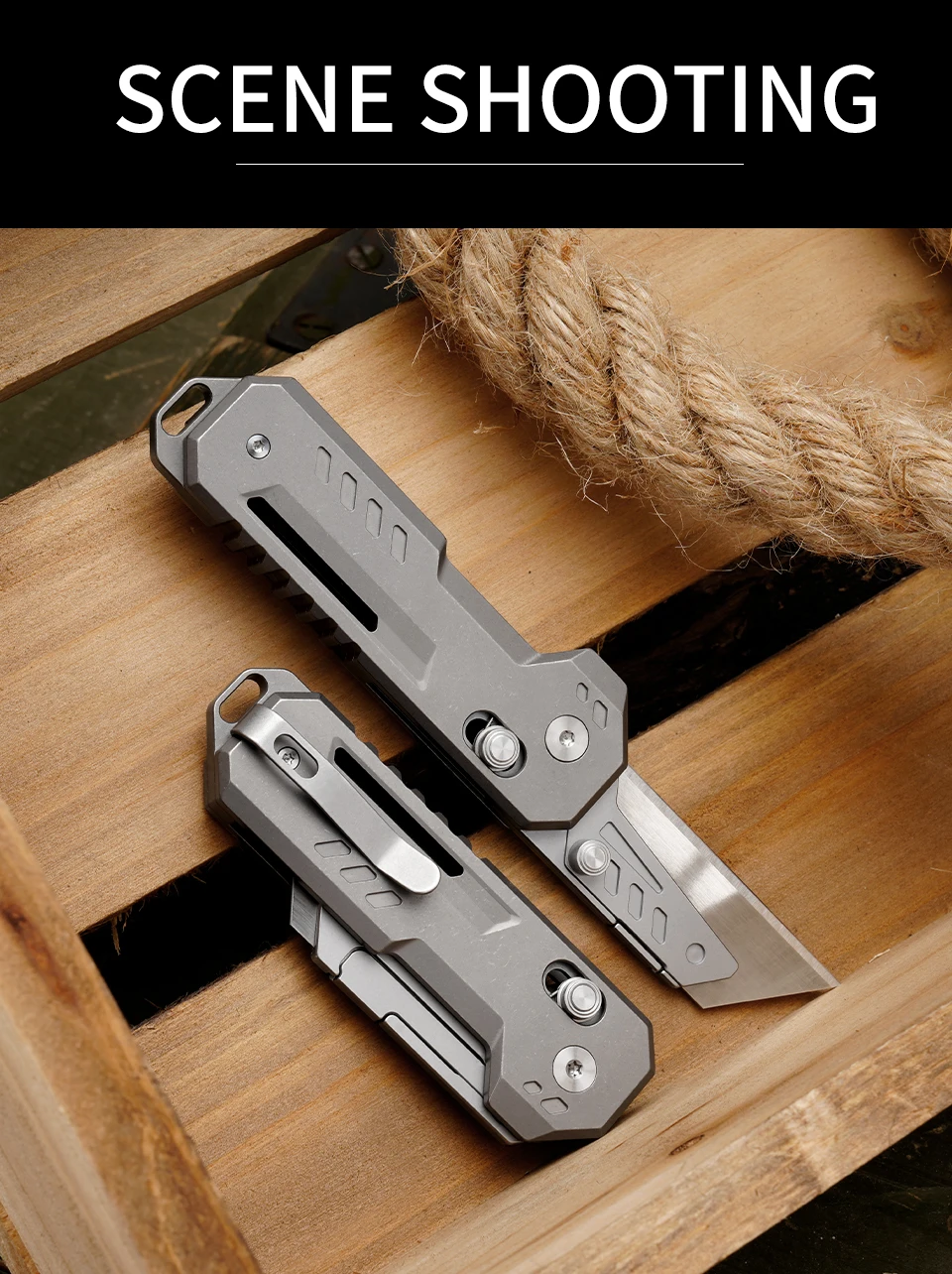 TGZUO Titanium Folding Utility Knife, EDC Pocket Knife with Clipk, Lightweight Box Cutter W/10PCS Razor Blades Outdoor Cutter