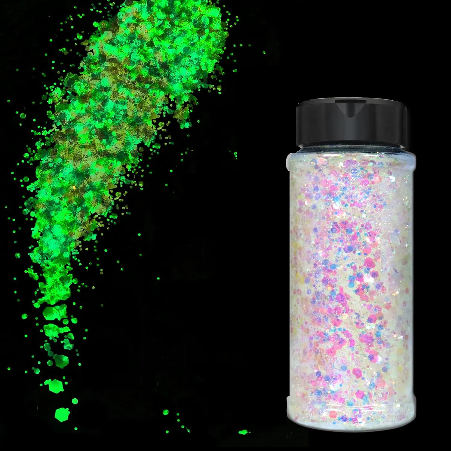 يتوهج في الظلام بريق ، 1.76 أوقية/50 جرام مزيج بريق مكتنز أبيض مضيء رقائق مسحوق ناعمة الفلورسنت مسمار الترتر مهرجان ديكور #3