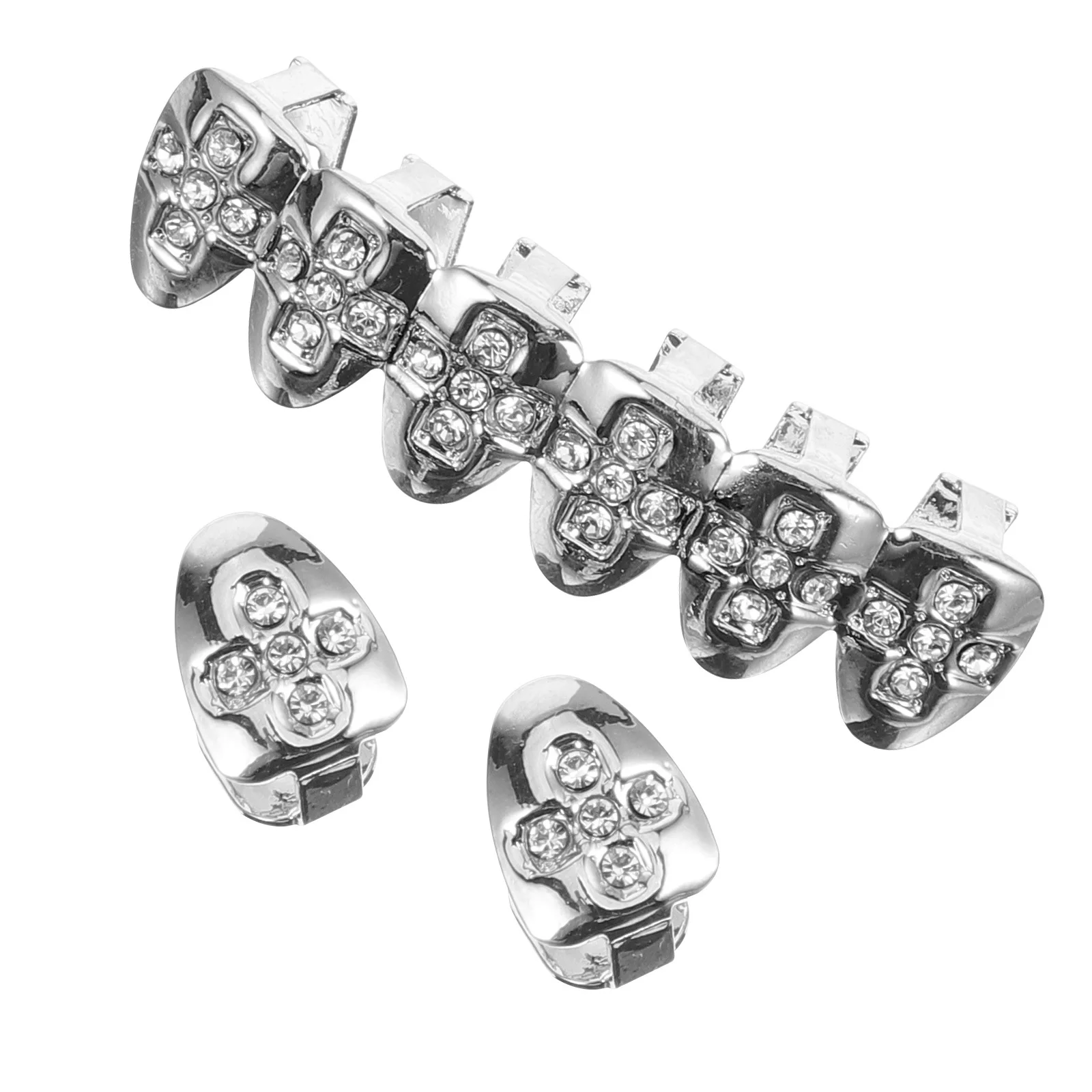 

1 set Drilled Gold Tooth Grills Hip-Hop Style Rhinestone Teeth Decor For Cosplay Party Rapper Accessories Mouth Grill Set Metal