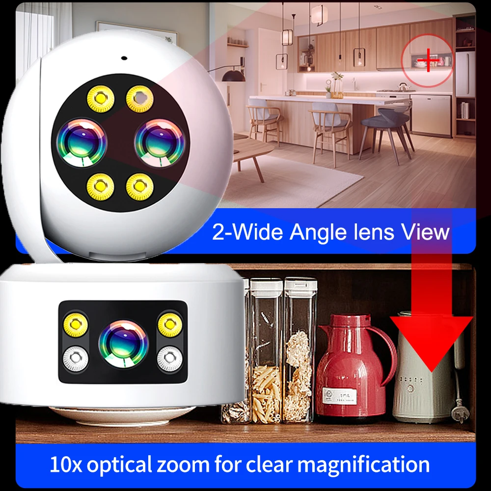 DIFANG Yoosee Dual Lens Indoor Home Security Camera with 10X Optical Zoom Baby Monitor Night Vision 2-Way Audio CCTV PTZ Camera