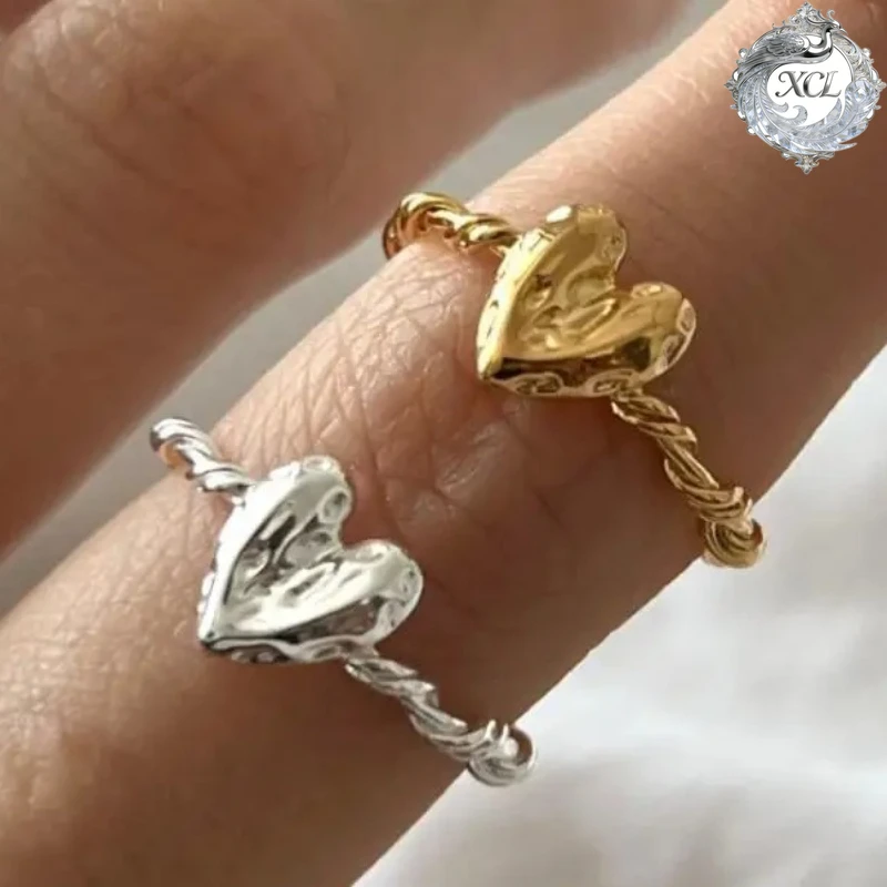 

XCL S925 Sterling Silver Style Twist Heart Open Ring Adjustable Fashion Simple Creative Handmade Jewelry Accessories for Women